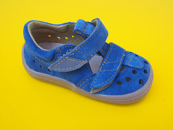Detské kožené barefoot sandálky Beda - Mateo modré BAREFOOT