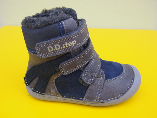 Detské kožené zimné topánky D.D.Step W063 - 381A  dark grey BAREFOOT