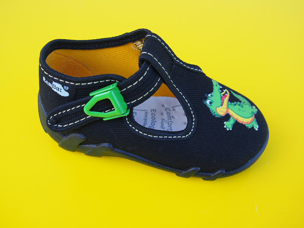 Detské papučky Renbut - čierne s krokodílom ORTO