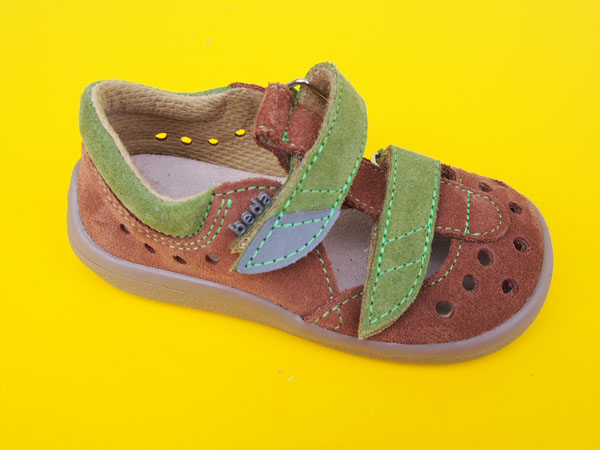 Detské kožené sandálky Beda - Woody hnedozelené BAREFOOT