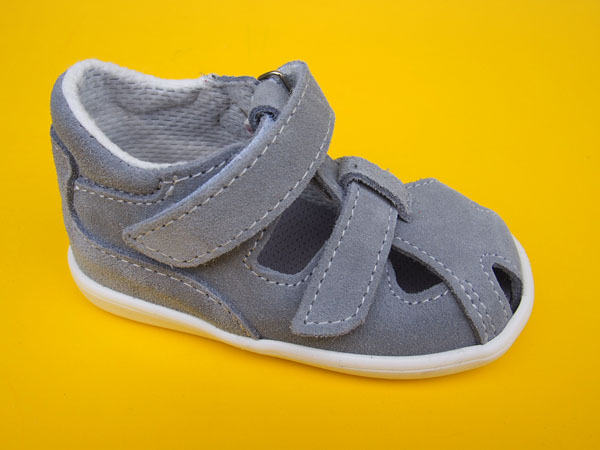 Detské kožené sandálky Jonap - 041 svetlošedá BAREFOOT