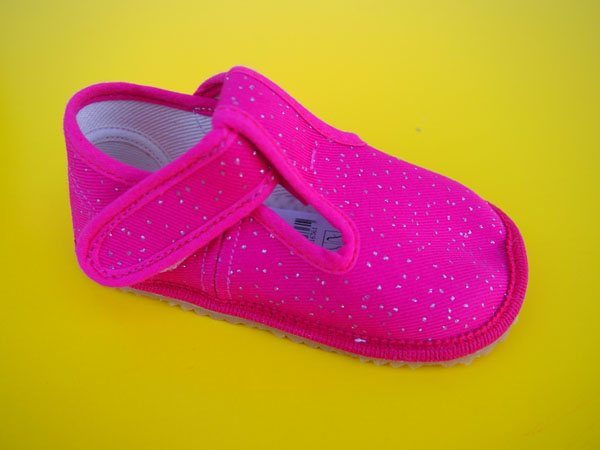Detské barefoot papučky Beda - ružové trblietavé BAREFOOT