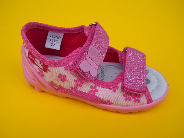 Detské sandálkové papučky Renbut - ružové s kvietkami ORTO