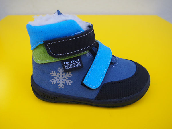 Detské kožené zimné topánky Jonap - Jerry modré BAREFOOT s MEMRÁNOU
