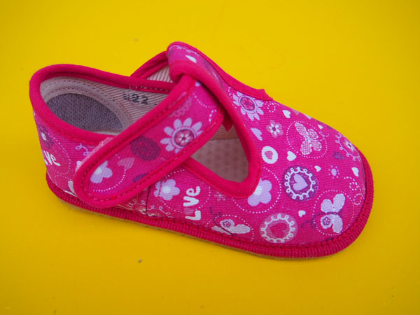 Detské barefoot papučky Beda - ružové srdiečka BAREFOOT