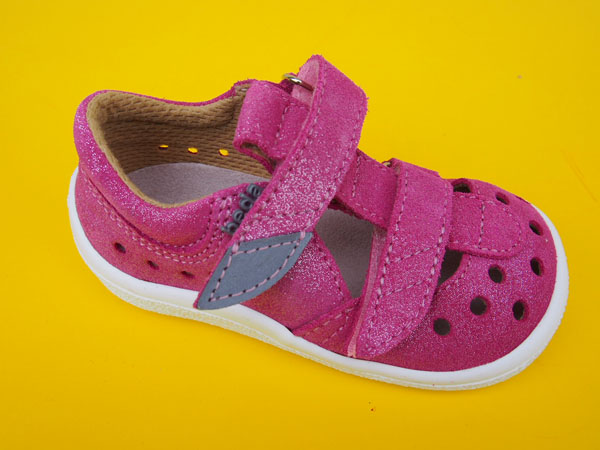 Detské kožené sandálky Beda - Janette ružové BAREFOOT