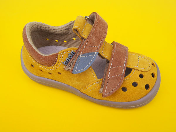 Detské kožené sandálky Beda - Mauro žlté BAREFOOT