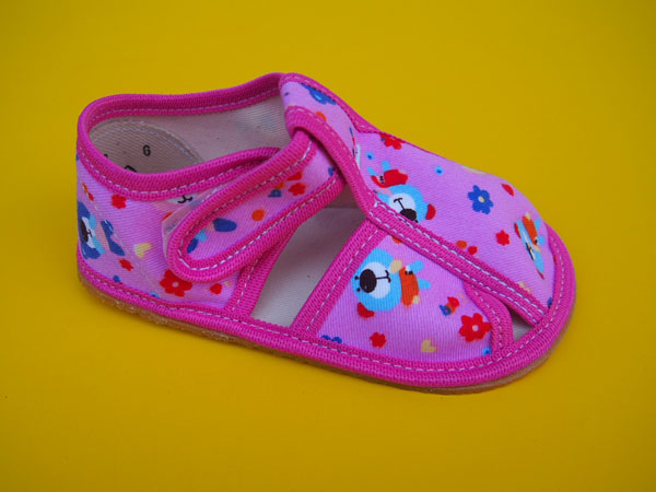 Detské barefoot papučky Baby Bare - ružové s mackom BAREFOOT
