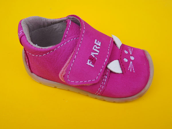 Detské kožené topánočky Fare Bare 5012253 ružové s mačičkou BAREFOOT