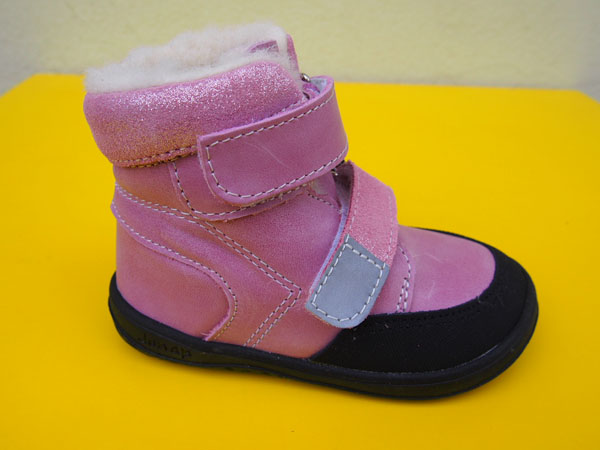 Detské kožené zimné topánky Jonap - Falco svetloružová BAREFOOT