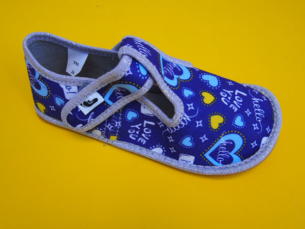 Detské papučky Efoote - modré srdcia BAREFOOT